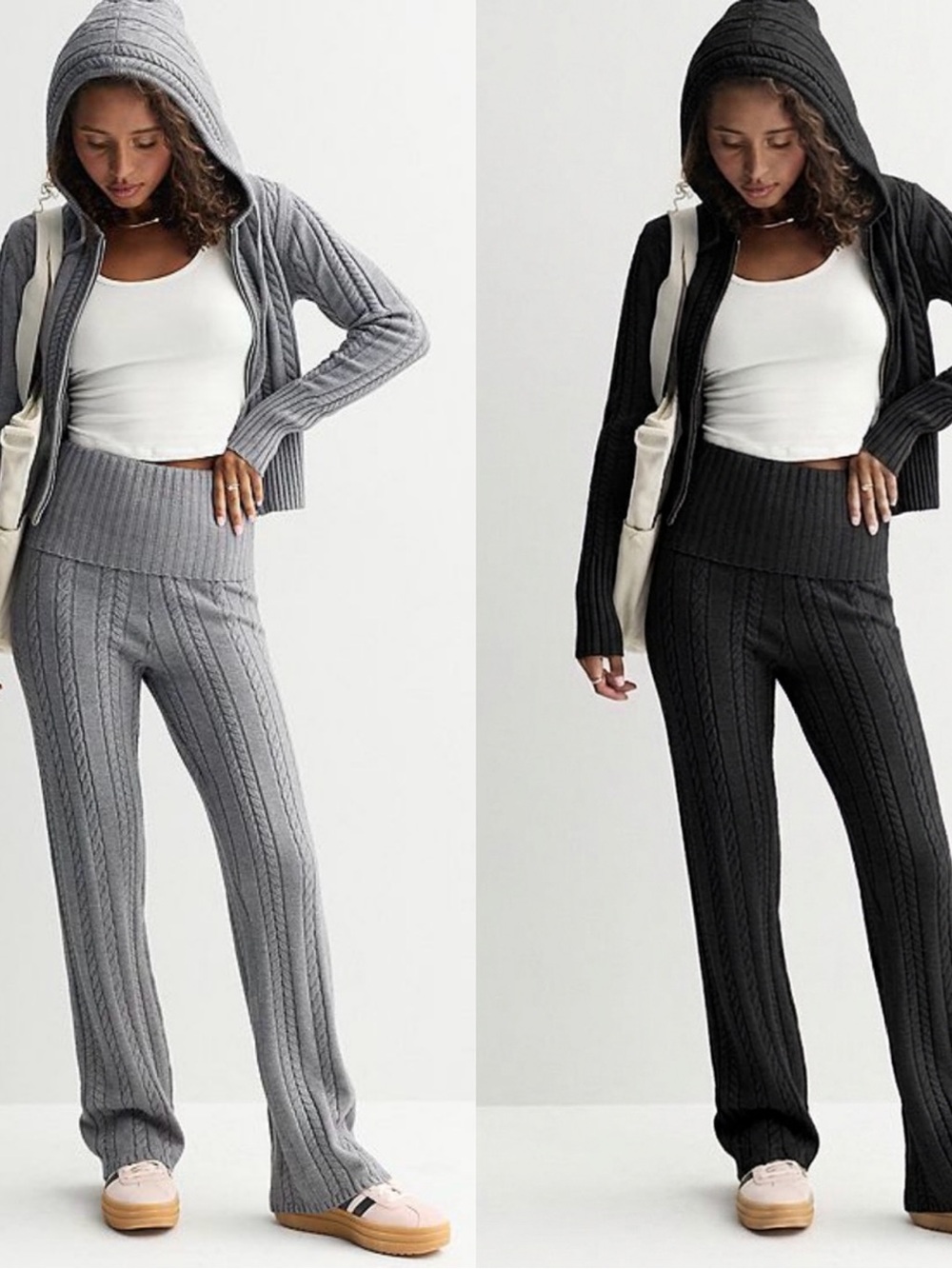Harper & Ivy NWT Rib-Knit High-Waist Lounge Flare Fold-Over Set Of 2 Size L